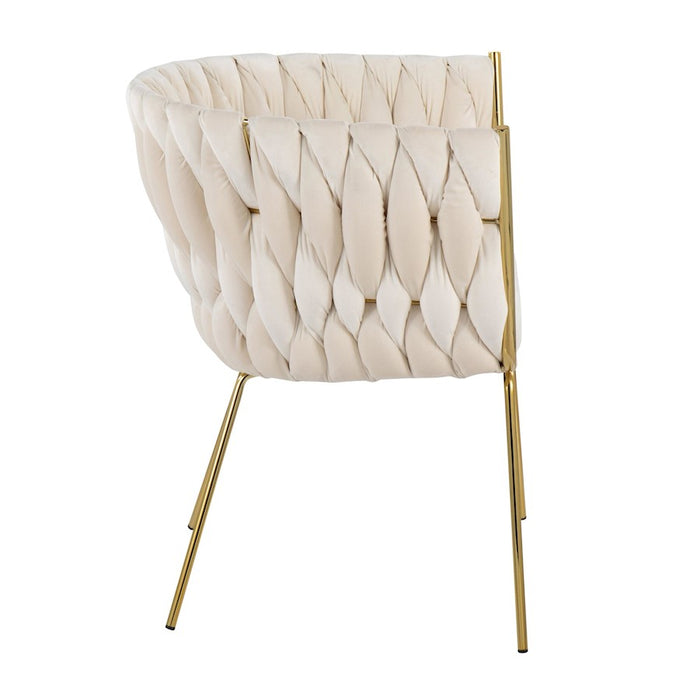 LumiSource Braided Renee Chair in Gold Metal/White Velvet
