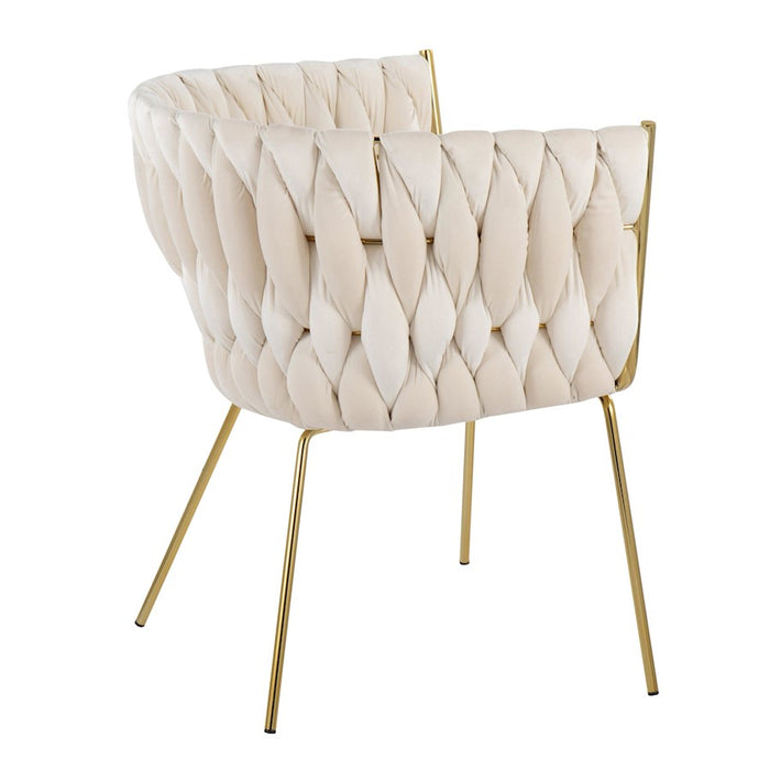 LumiSource Braided Renee Chair in Gold Metal/White Velvet