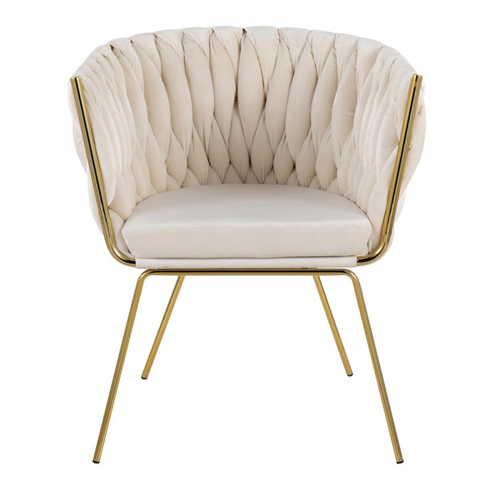 LumiSource Braided Renee Chair in Gold Metal/White Velvet