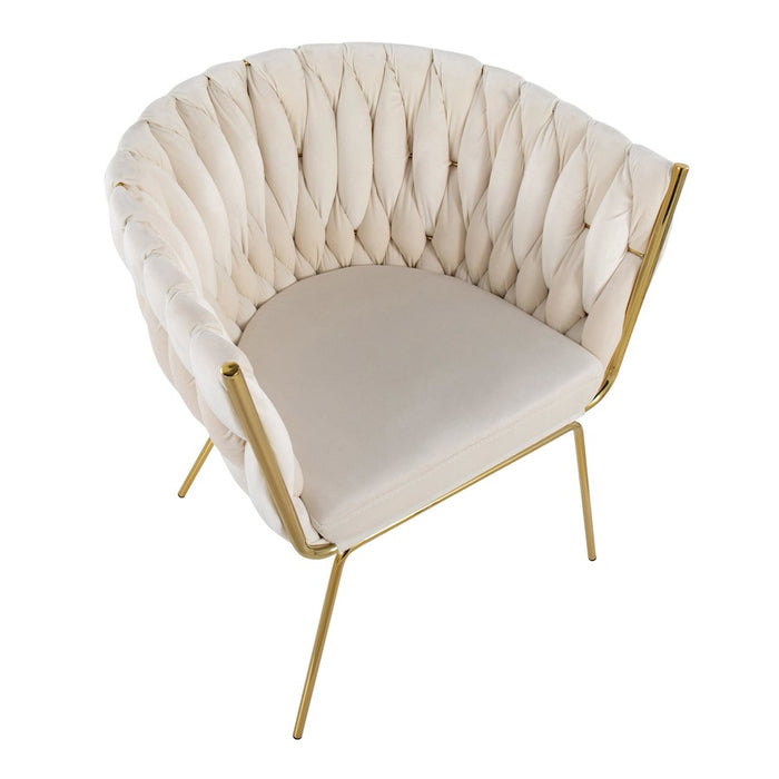 LumiSource Braided Renee Chair in Gold Metal/White Velvet