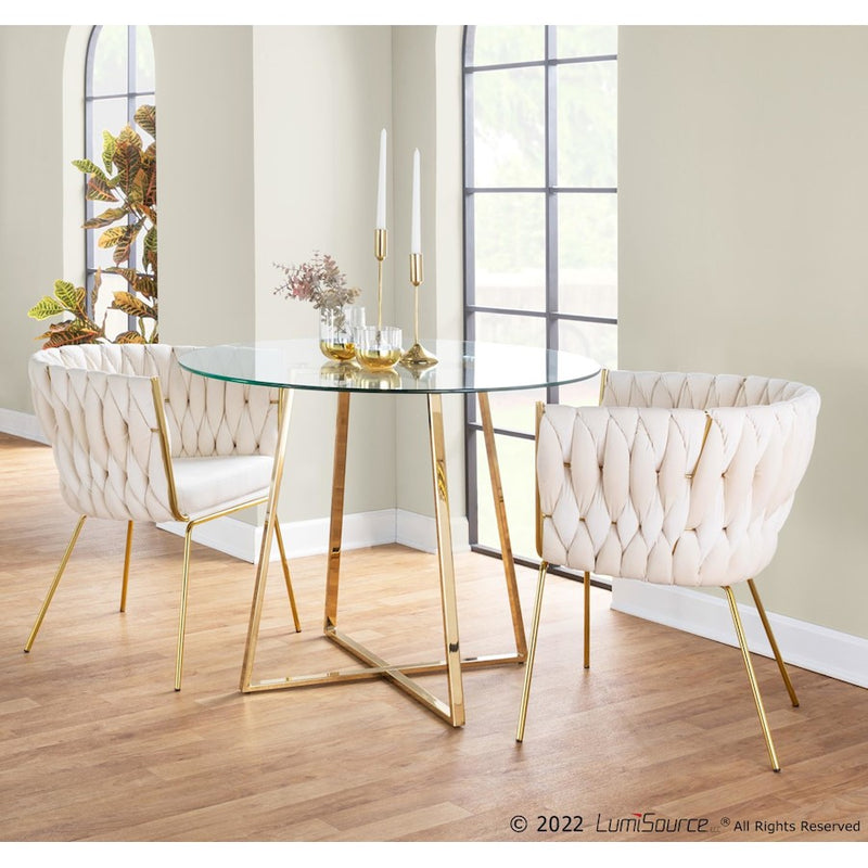 LumiSource Braided Renee Chair in Gold Metal/White Velvet