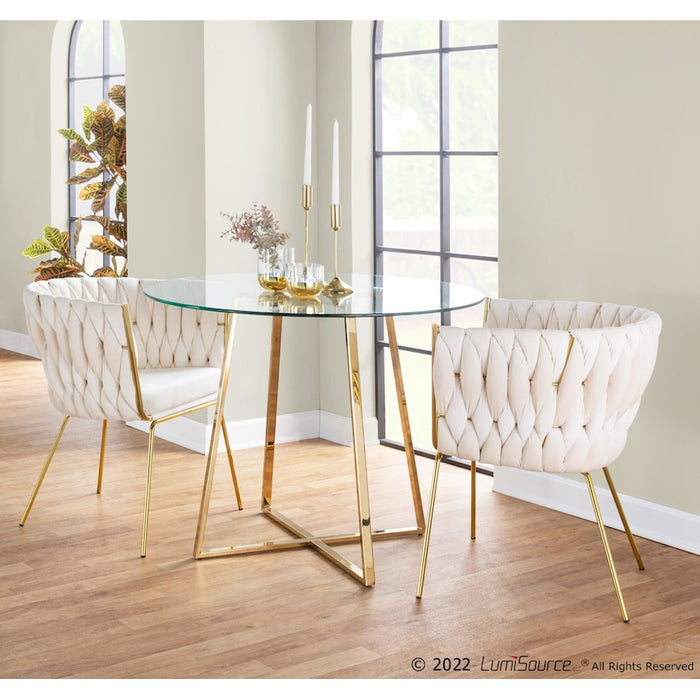 LumiSource Braided Renee Chair in Gold Metal/White Velvet