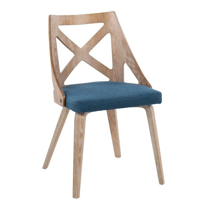 LumiSource Charlotte Chair, Set of 2, White Washed Wood/Blue