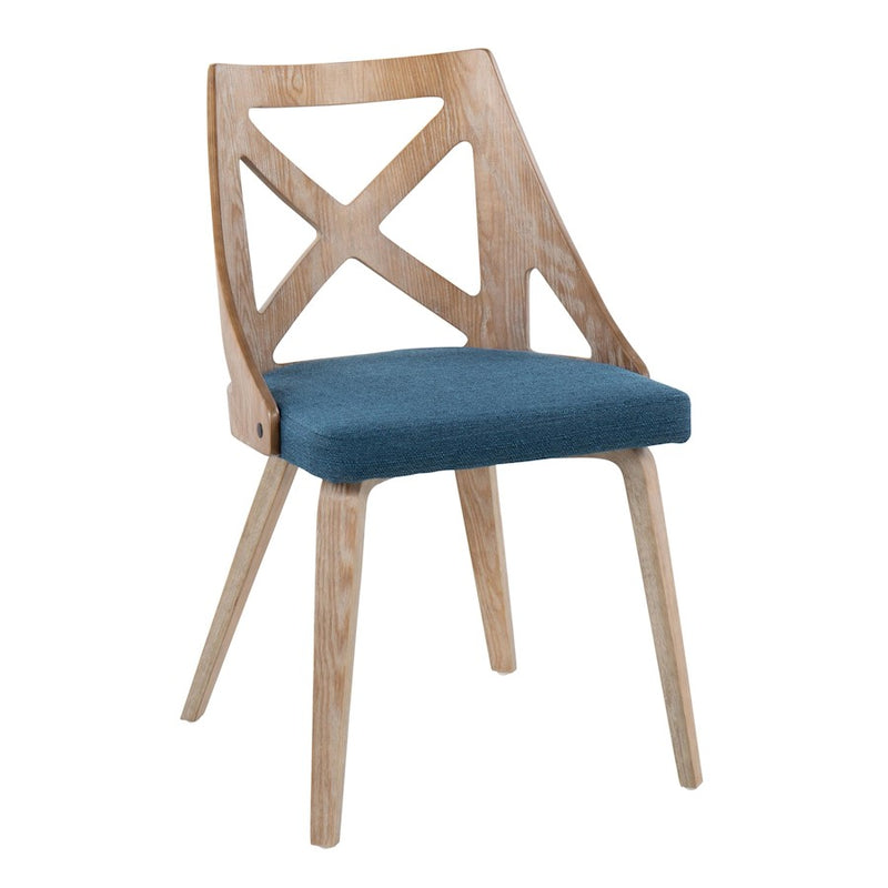 LumiSource Charlotte Chair Set of 2 | White Washed Wood and Blue Fabric Dining Chair | Farmhouse Dining Room & Kitchen | Model CH-CHARLOTWWBU2