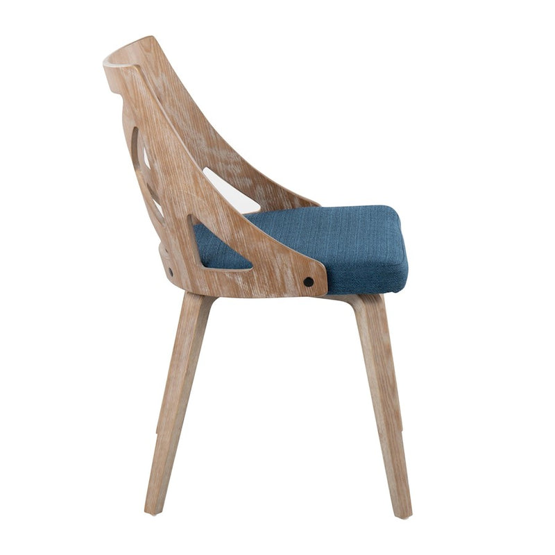 LumiSource Charlotte Chair, Set of 2, White Washed Wood/Blue