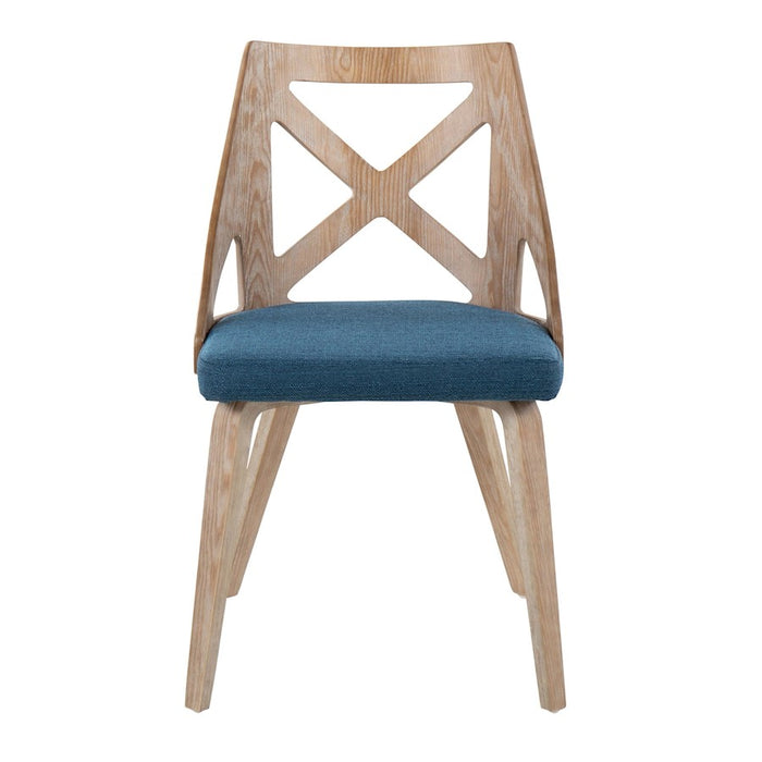 LumiSource Charlotte Chair, Set of 2, White Washed Wood/Blue