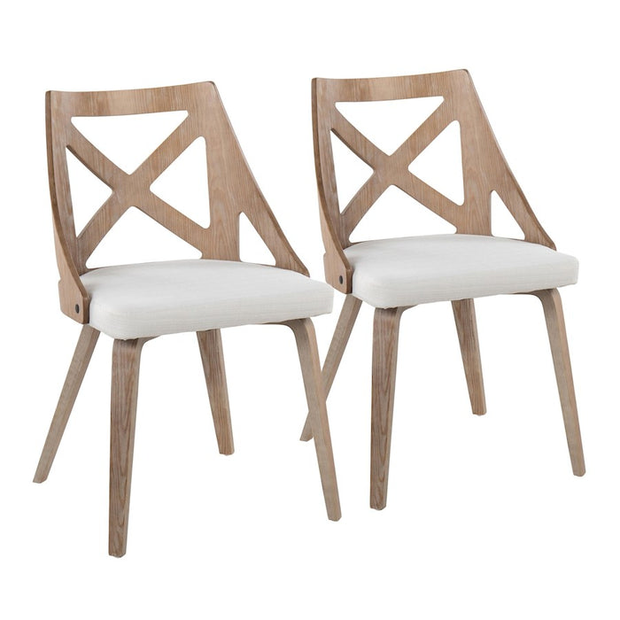 LumiSource Charlotte Chair, Set of 2, White Washed/Cream Noise - CH-CHARLOTWWCR2