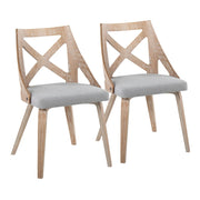 LumiSource Charlotte Chair, Set of 2, White Washed Wood/Grey - CH-CHARLOTWWGY2