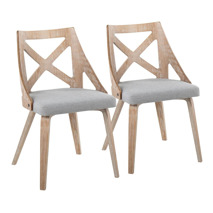 LumiSource Charlotte Chair, Set of 2, White Washed Wood/Grey - CH-CHARLOTWWGY2