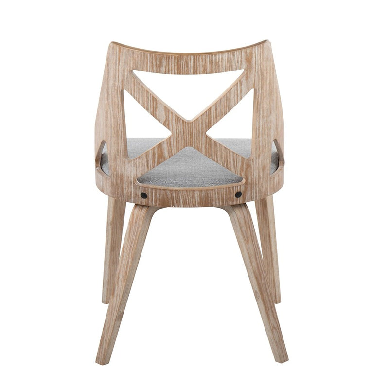 LumiSource Charlotte Chair, Set of 2, White Washed Wood/Grey