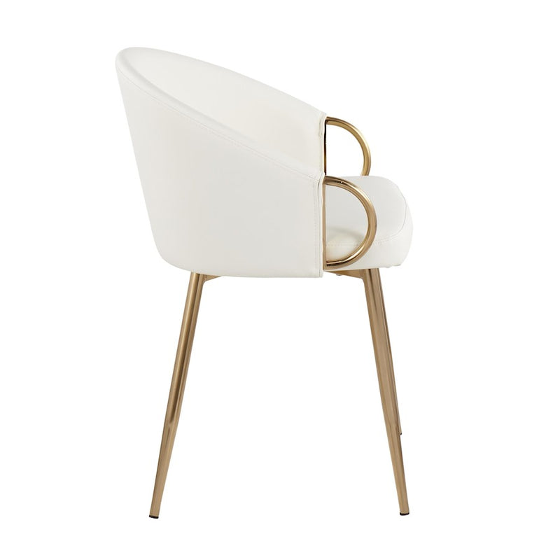 LumiSource Claire Chair | Gold Metal and White PU Faux Leather | Dining Room & Living Room Accent Chair | 18 x 20.5 x 29.5 in | Model CH-CLAIREAUW