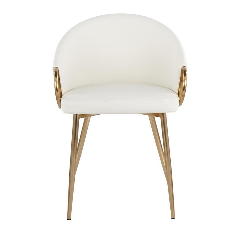 LumiSource Claire Chair | Gold Metal and White PU Faux Leather | Dining Room & Living Room Accent Chair | 18 x 20.5 x 29.5 in | Model CH-CLAIREAUW