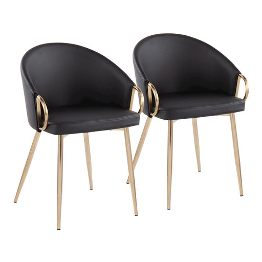 LumiSource Claire Chair, Set of 2, Gold Metal/Black PU - CH-CLAIREPU2AUBK2