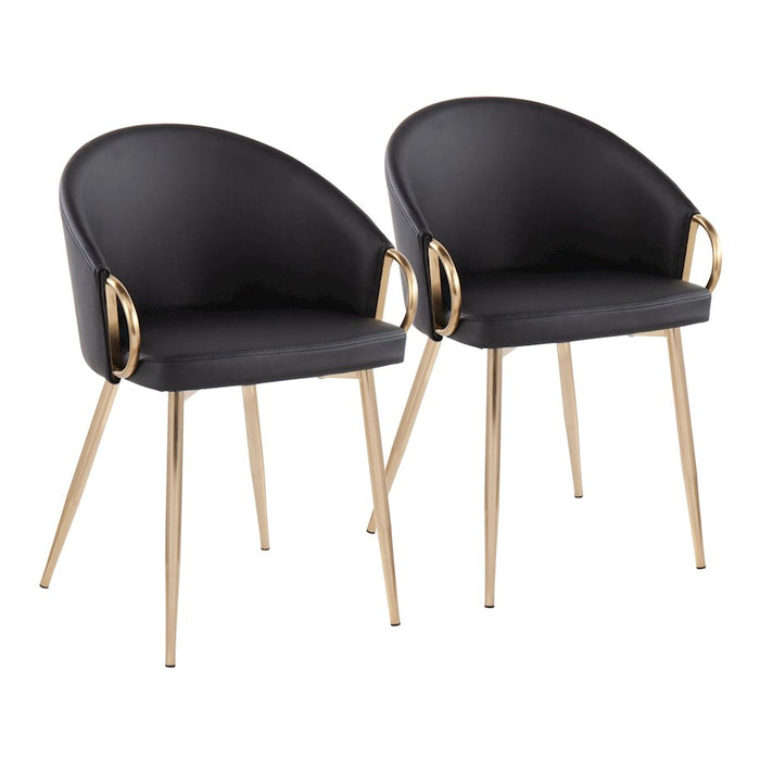 LumiSource Claire Chair, Set of 2, Gold Metal/Black PU - CH-CLAIREPU2AUBK2