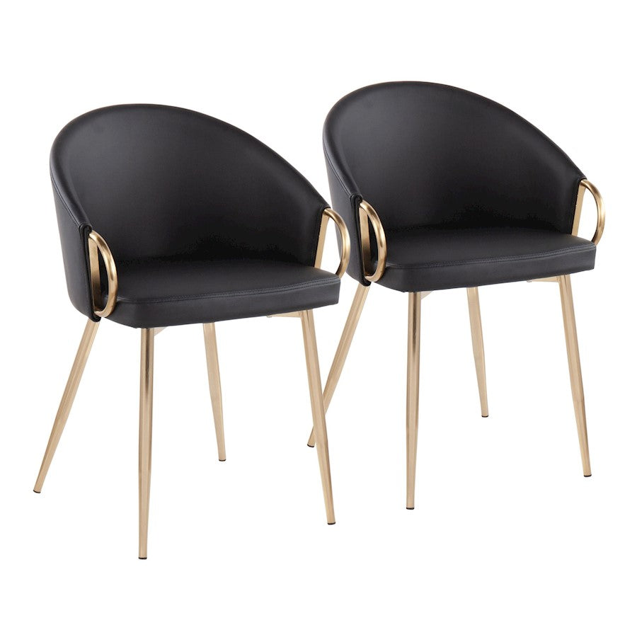 LumiSource Claire Chair, Set of 2, Gold Metal/Black PU - CH-CLAIREPU2AUBK2