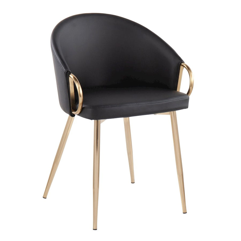 LumiSource Claire Chair Set of 2 | Gold Metal and Black PU Faux Leather | Dining Room & Living Room Accent Chairs | Model CH-CLAIREPU2AUBK2