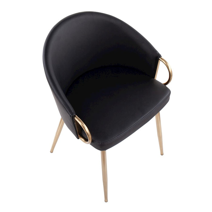 LumiSource Claire Chair, Set of 2, Gold Metal/Black PU