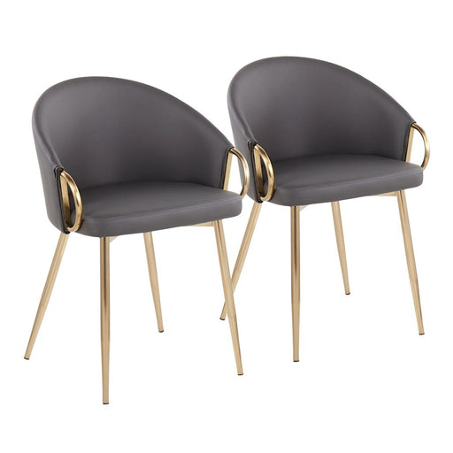 LumiSource Claire Chair, Set of 2, Gold Metal/Grey PU - CH-CLAIREPU2AUGY2