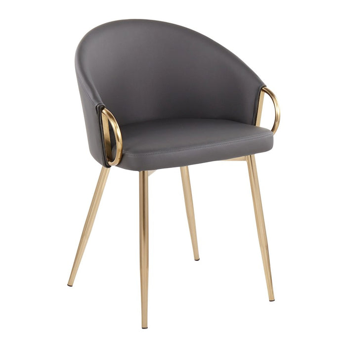 LumiSource Claire Chair, Set of 2, Gold Metal/Grey PU