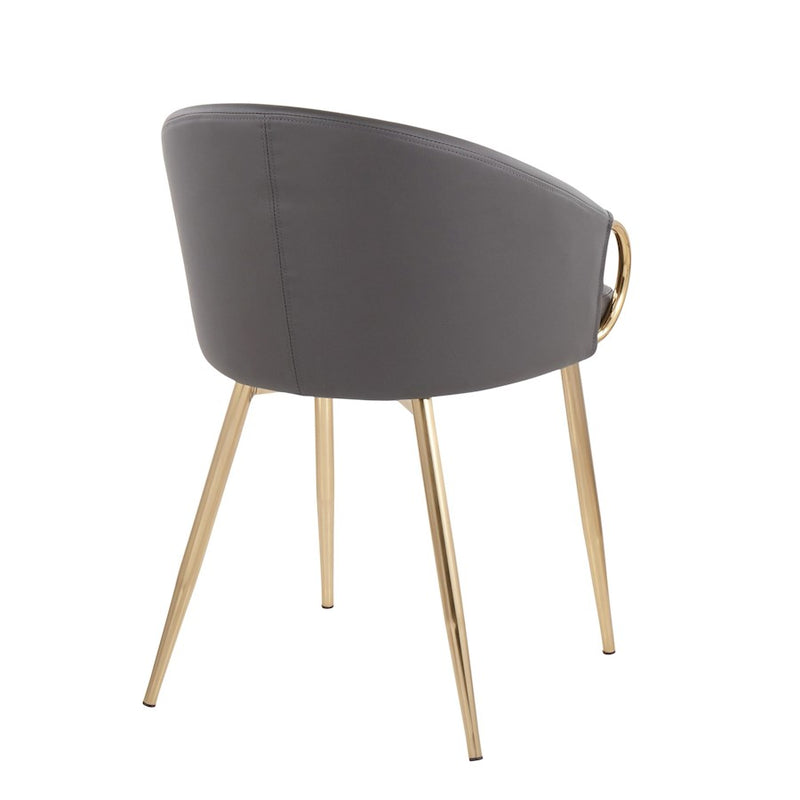 LumiSource Claire Chair Set of 2 | Gold Metal and Grey PU Faux Leather | Dining Room & Living Room Accent Chairs | Model CH-CLAIREPU2AUGY2