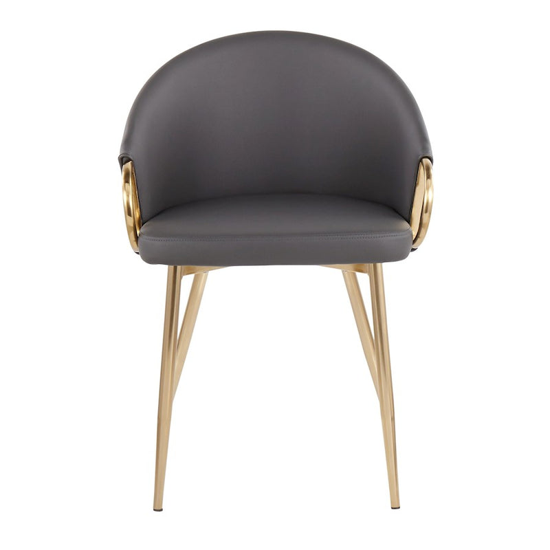 LumiSource Claire Chair Set of 2 | Gold Metal and Grey PU Faux Leather | Dining Room & Living Room Accent Chairs | Model CH-CLAIREPU2AUGY2