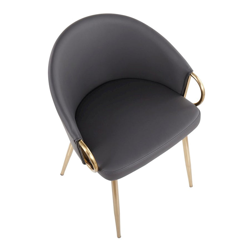 LumiSource Claire Chair Set of 2 | Gold Metal and Grey PU Faux Leather | Dining Room & Living Room Accent Chairs | Model CH-CLAIREPU2AUGY2