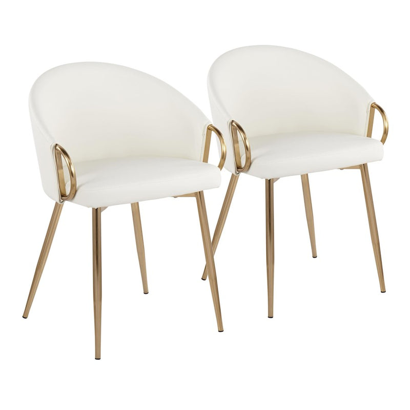 LumiSource Claire Chair, Set of 2, Gold Metal/White PU - CH-CLAIREPU2AUW2