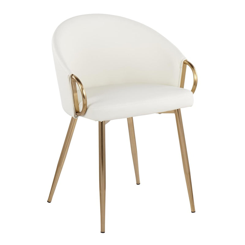 LumiSource Claire Chair Set of 2 | Gold Metal and White PU Faux Leather | Dining Room & Living Room Accent Chairs | Model CH-CLAIREPU2AUW2