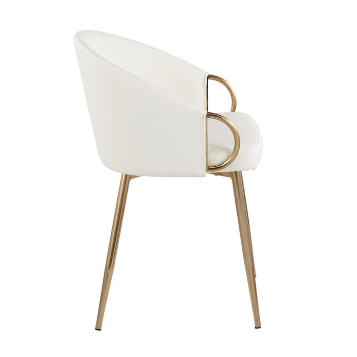 LumiSource Claire Chair, Set of 2, Gold Metal/White PU