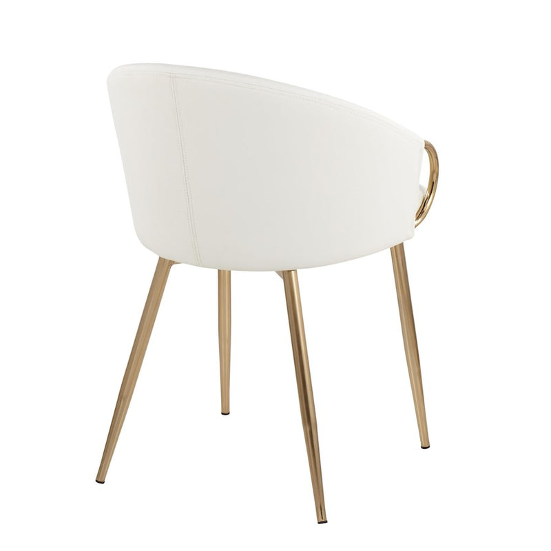 LumiSource Claire Chair Set of 2 | Gold Metal and White PU Faux Leather | Dining Room & Living Room Accent Chairs | Model CH-CLAIREPU2AUW2