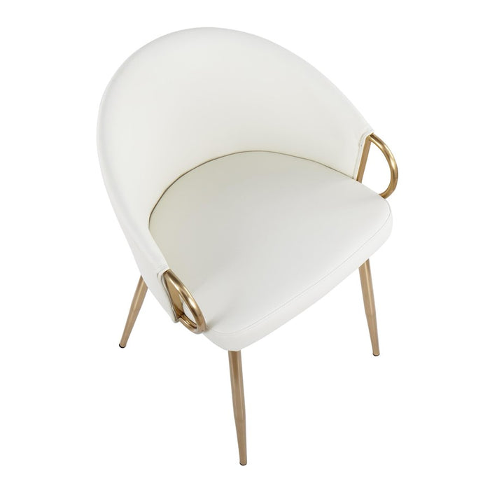 LumiSource Claire Chair, Set of 2, Gold Metal/White PU