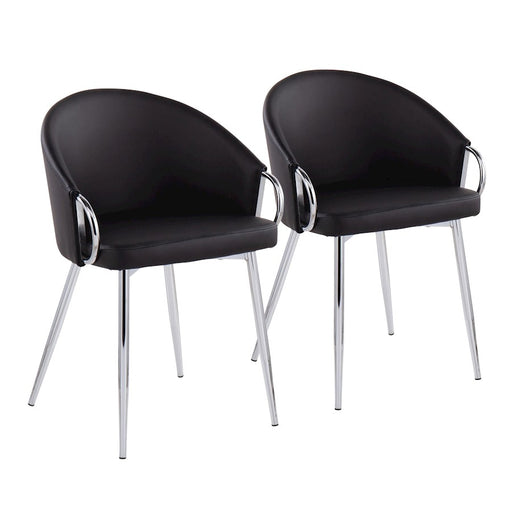LumiSource Claire Chair, Set of 2, Chrome Metal/Black PU - CH-CLAIREPU2CHRBK2