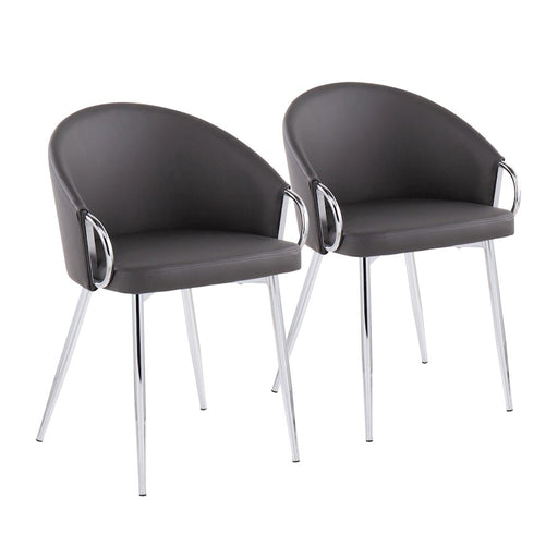 LumiSource Claire Chair, Set of 2, Chrome Metal/Grey PU - CH-CLAIREPU2CHRGY2
