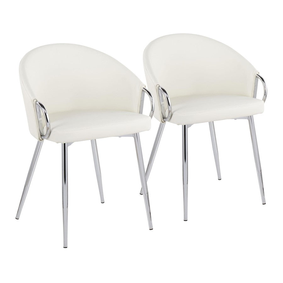 LumiSource Claire Chair, Set of 2, Chrome Metal/White PU - CH-CLAIREPU2CHRW2