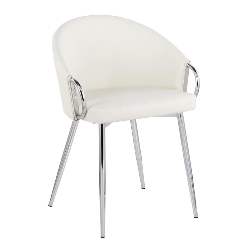 LumiSource Claire Chair, Set of 2, Chrome Metal/White PU