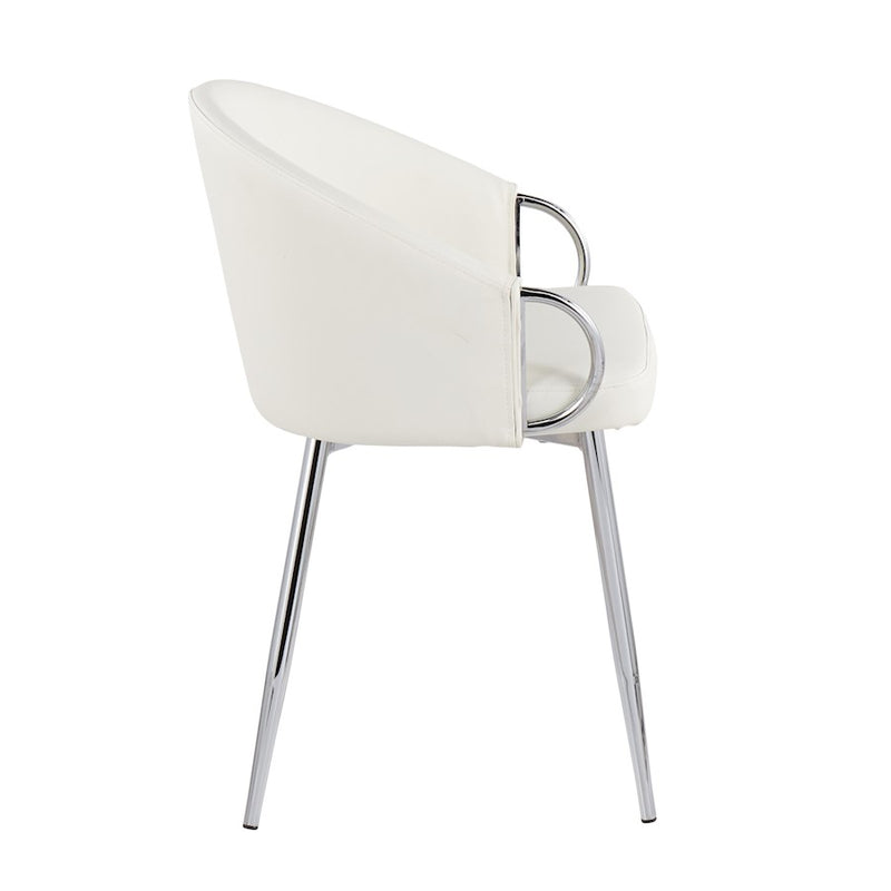 LumiSource Claire Chair, Set of 2, Chrome Metal/White PU