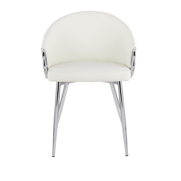 LumiSource Claire Chair, Set of 2, Chrome Metal/White PU