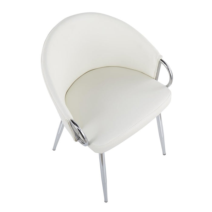 LumiSource Claire Chair, Set of 2, Chrome Metal/White PU