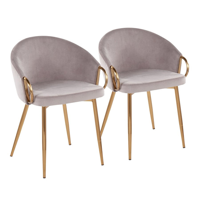 LumiSource Claire Chair, Set of 2, Gold Metal/Silver Velvet - CH-CLAIREV2AUSV2