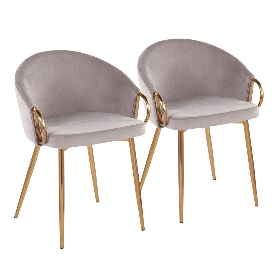 LumiSource Claire Chair, Set of 2, Gold Metal/Silver Velvet - CH-CLAIREV2AUSV2