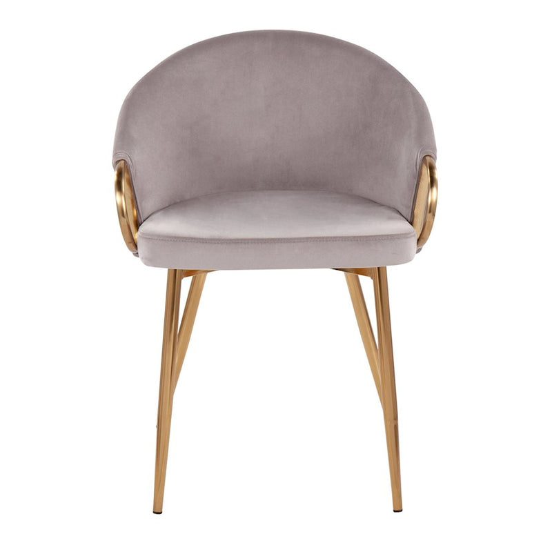 LumiSource Claire Chair, Set of 2, Gold Metal/Silver Velvet