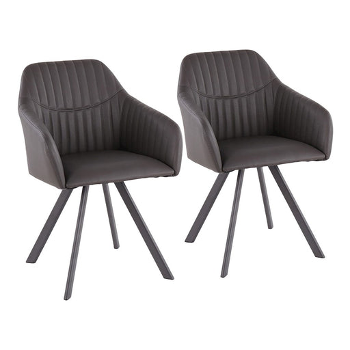 LumiSource Clubhouse Pleated Chair, Set of 2, Black/Charcoal PU - CH-CLBPBK-CHA2