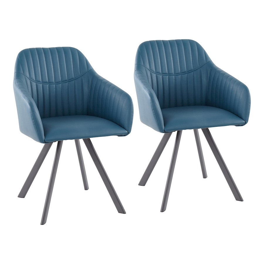 LumiSource Clubhouse Pleated Chair, Set of 2, Black/Teal PU - CH-CLBPBK-DTL2