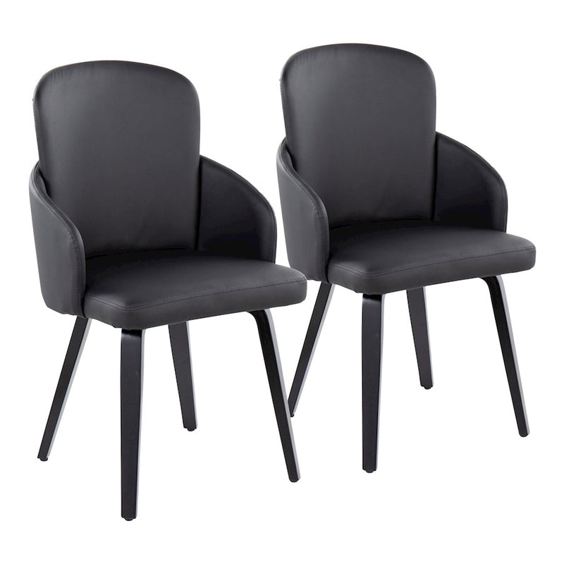 LumiSource Dahlia Dining Chair Set of 2 | Black PU and Black Wood/Chrome Metal | Dining Room & Kitchen Seating | Model CH-DAHLIA2-WBKBK2