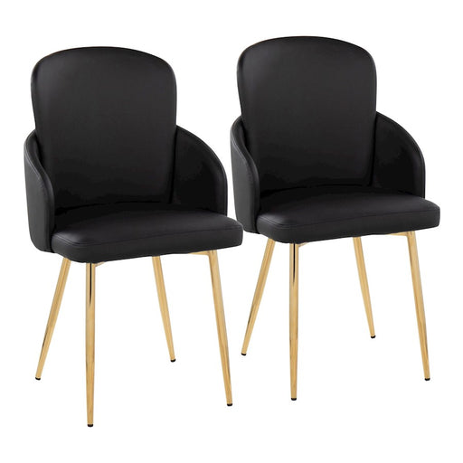 LumiSource Dahlia Dining Chair, Set of 2, Gold/Black PU/Chrome - CH-DAHLIA2AUBK2
