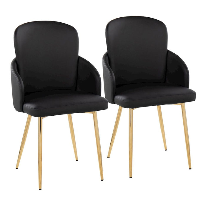 LumiSource Dahlia Dining Chair, Set of 2, Gold/Black PU/Chrome - CH-DAHLIA2AUBK2