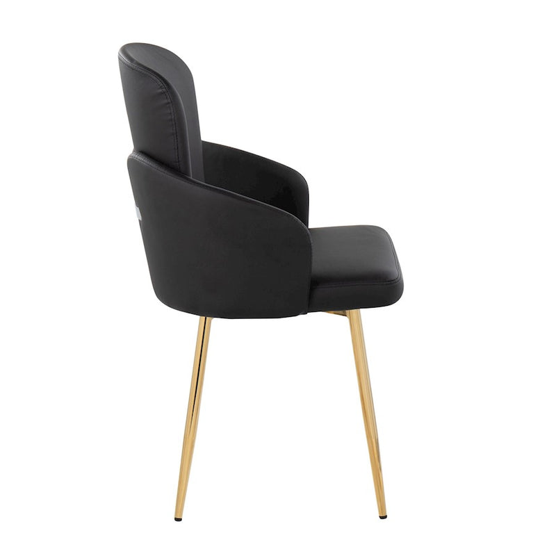LumiSource Dahlia Dining Chair, Set of 2, Gold/Black PU/Chrome
