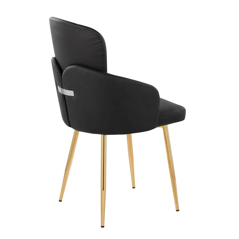 LumiSource Dahlia Dining Chair, Set of 2, Gold/Black PU/Chrome