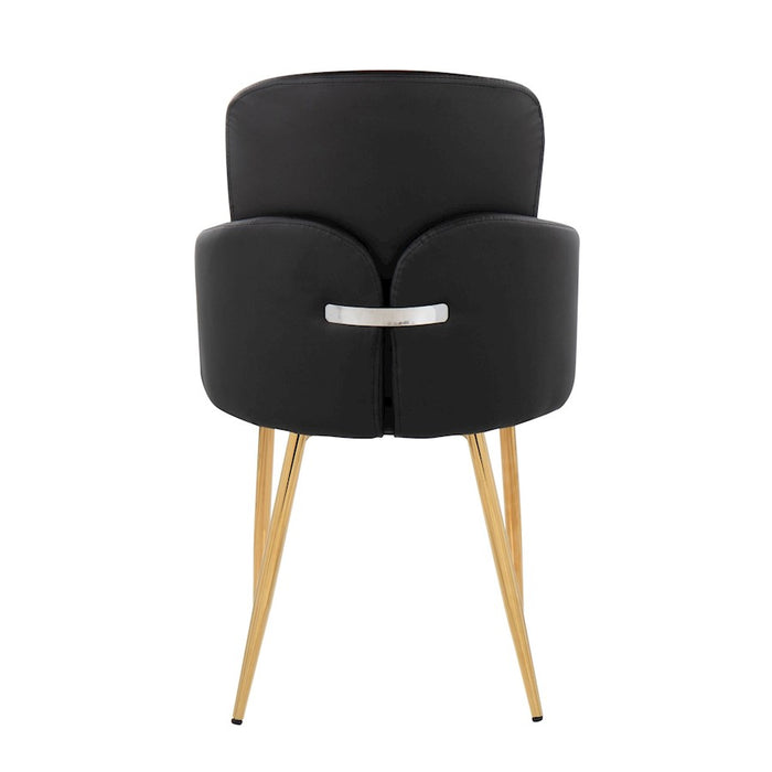 LumiSource Dahlia Dining Chair, Set of 2, Gold/Black PU/Chrome