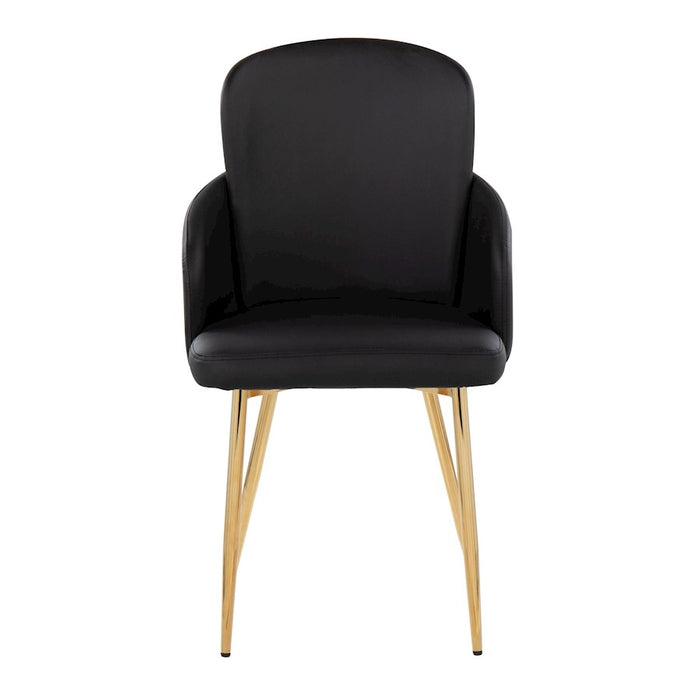 LumiSource Dahlia Dining Chair, Set of 2, Gold/Black PU/Chrome